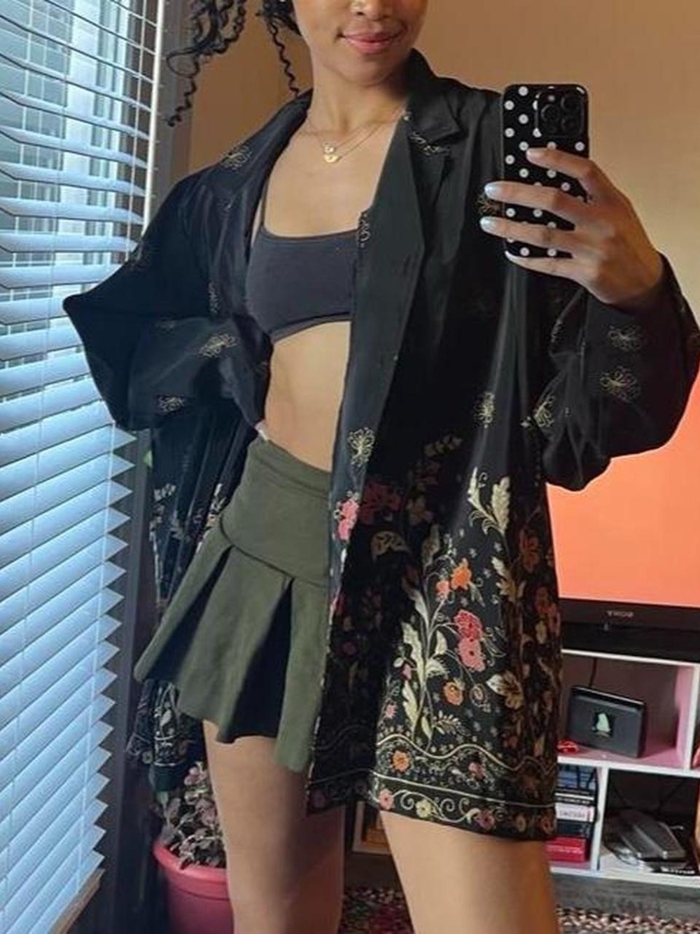black floral blazer style button up shirt / shacket